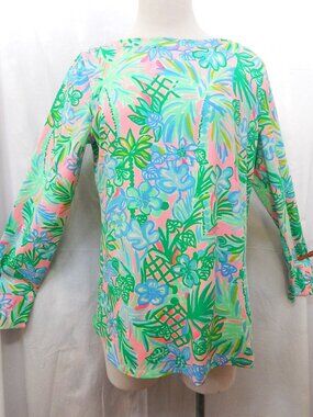 Colorful Lilly Pulitzer Top with Vibrant Hand-Painted Print - XL
